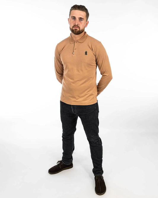Grand Alliance Long Sleeve Slim Fit Polo In Praline - RD1 Clothing