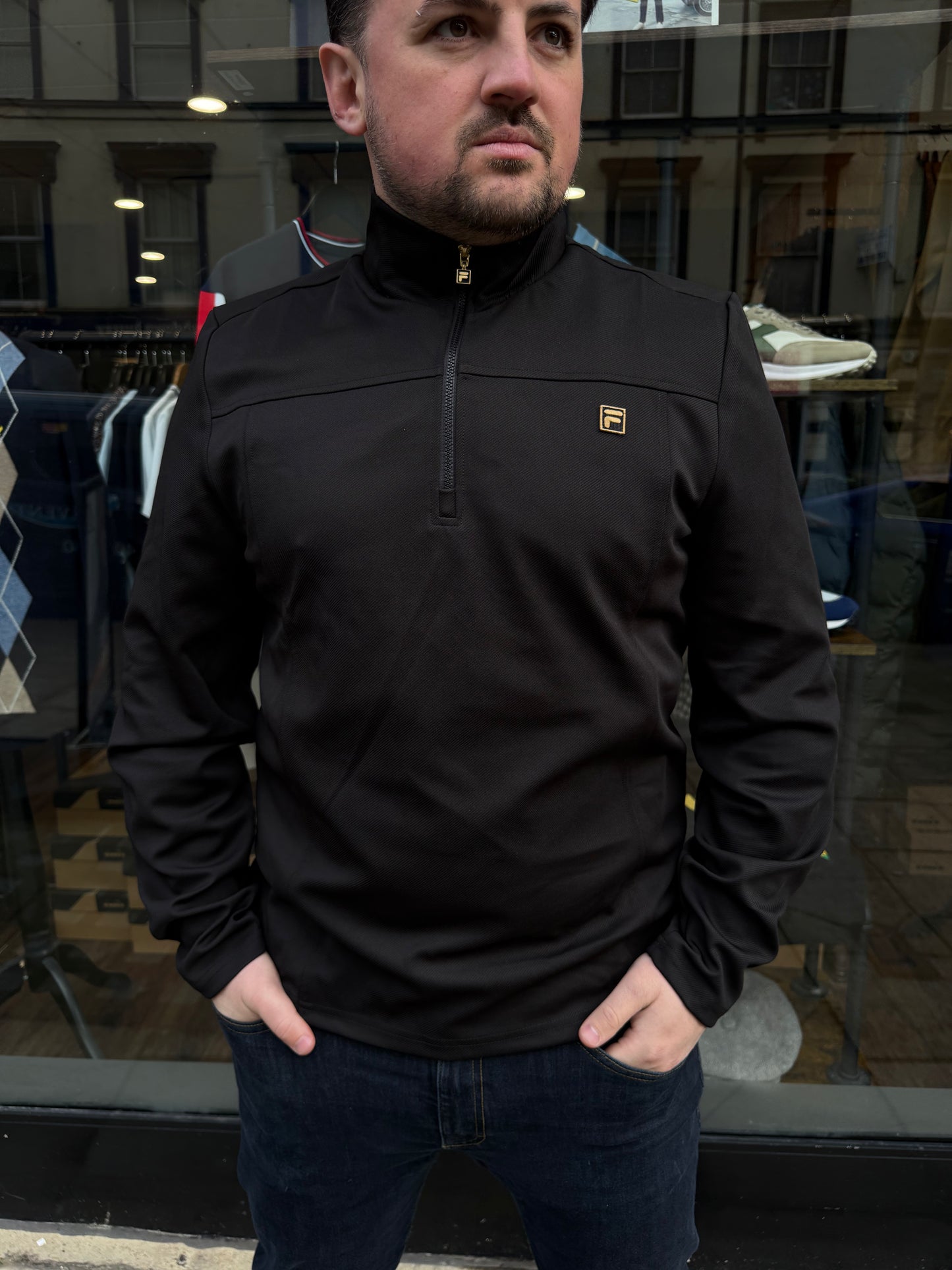 Fila Gold Hogan Quarter Zip Jumper Black - RD1 Clothing