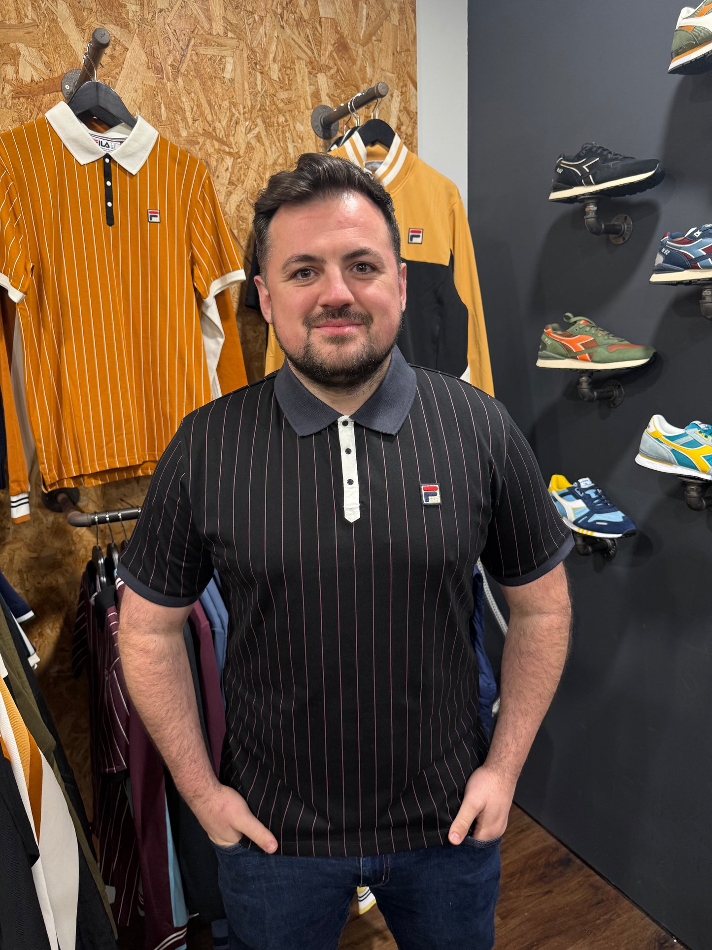 Fila Vintage BB1 Classic Stripped Polo Shirt Black/Gardenia/Fig/Charcoal