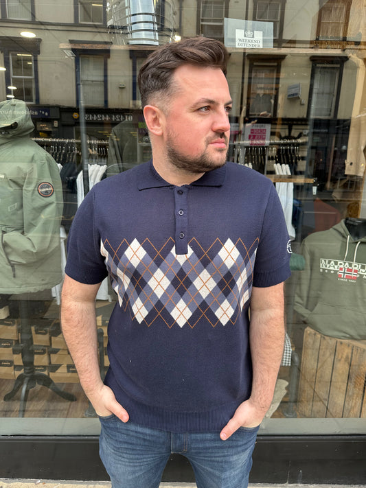 Sergio Tacchini Carezza Argyle Polo Shirt Navy - RD1 Clothing