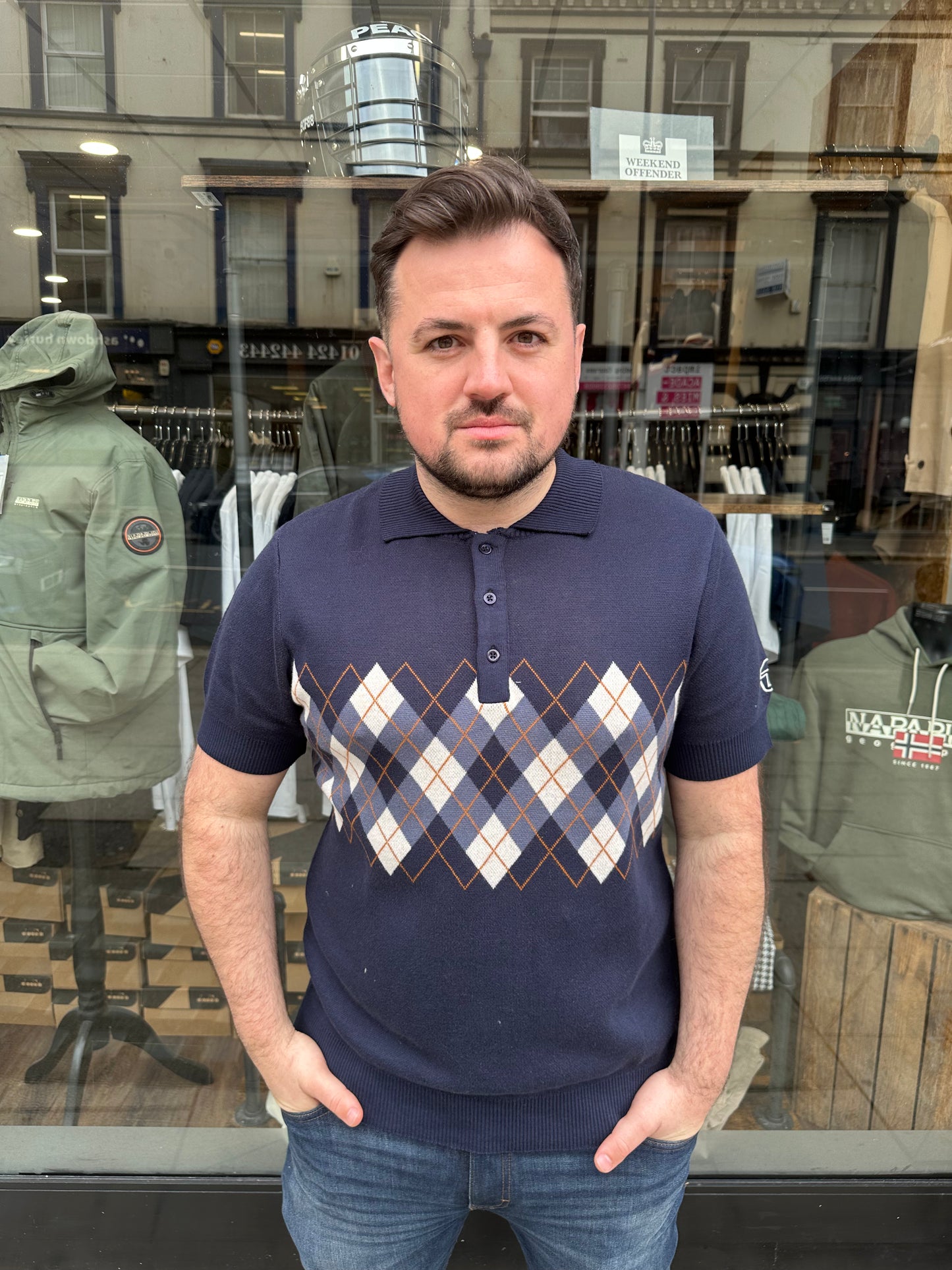 Sergio Tacchini Carezza Argyle Polo Shirt Navy