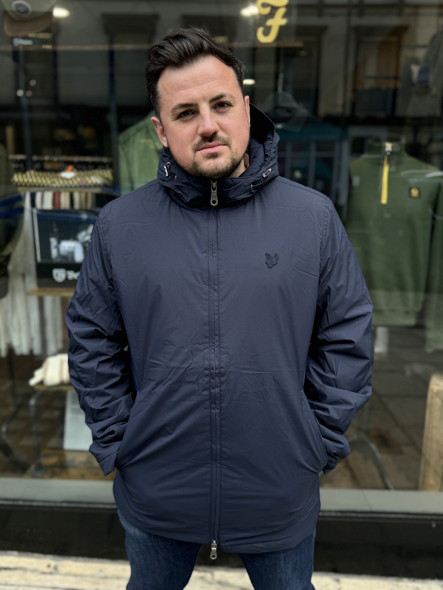 Lyle & Scott Tonal Padded Parka Shell Jacket In Navy - RD1 Clothing