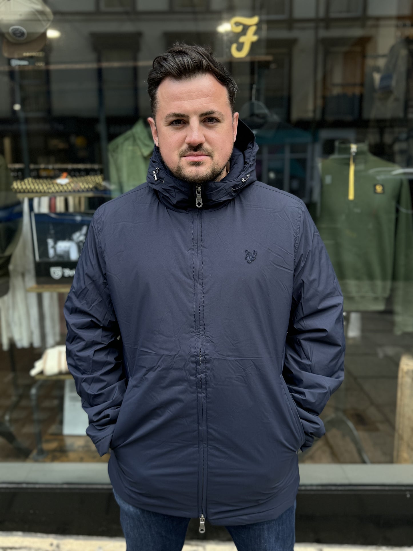 Lyle & Scott Tonal Padded Parka Shell Jacket In Navy - RD1 Clothing