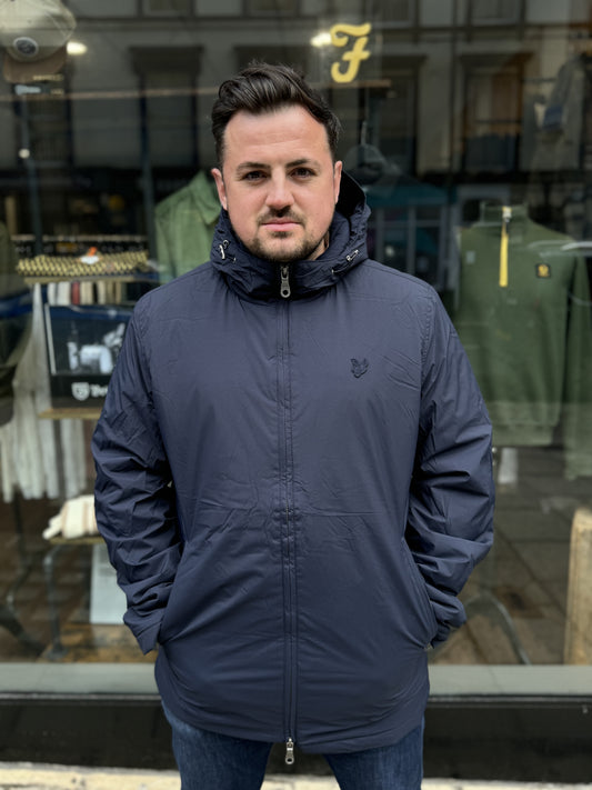 Lyle & Scott Tonal Padded Parka Shell Jacket In Navy - RD1 Clothing