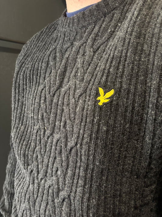 Lyle & Scott Ribbed Cable Knit Jumper Jet Black Marl - RD1 Clothing