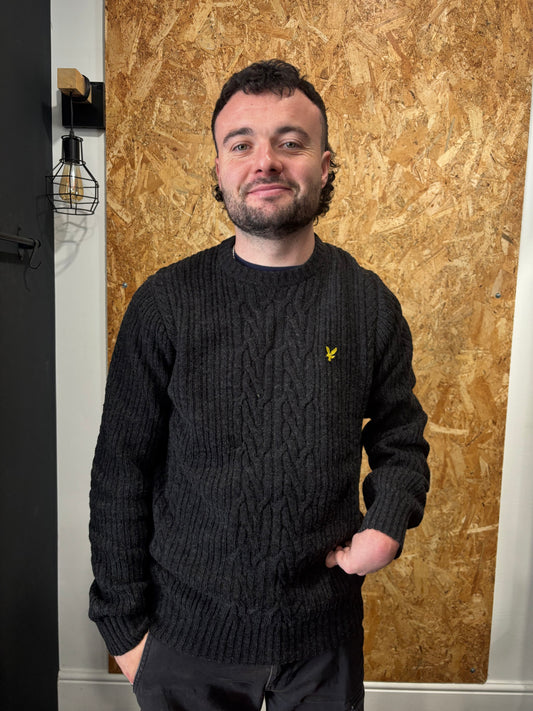 Lyle & Scott Ribbed Cable Knit Jumper Jet Black Marl - RD1 Clothing