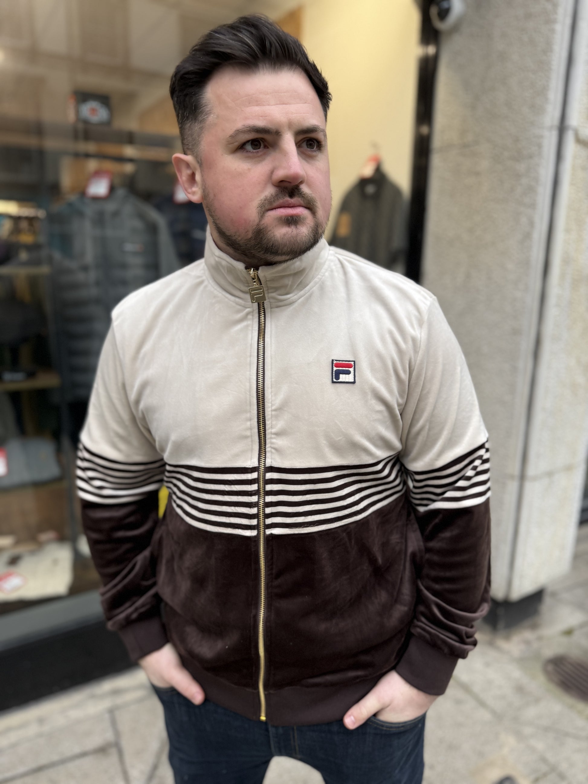 Fila Merrick Stripe Velour Track Top Brown - RD1 Clothing