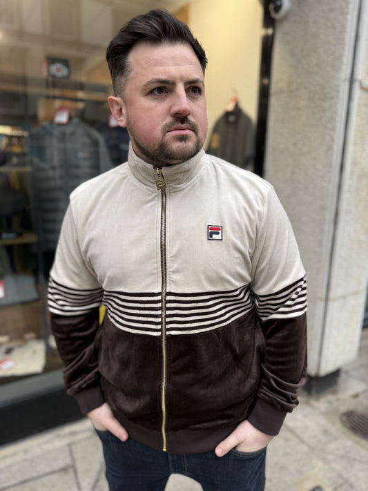 Fila Merrick Stripe Velour Track Top Brown - RD1 Clothing