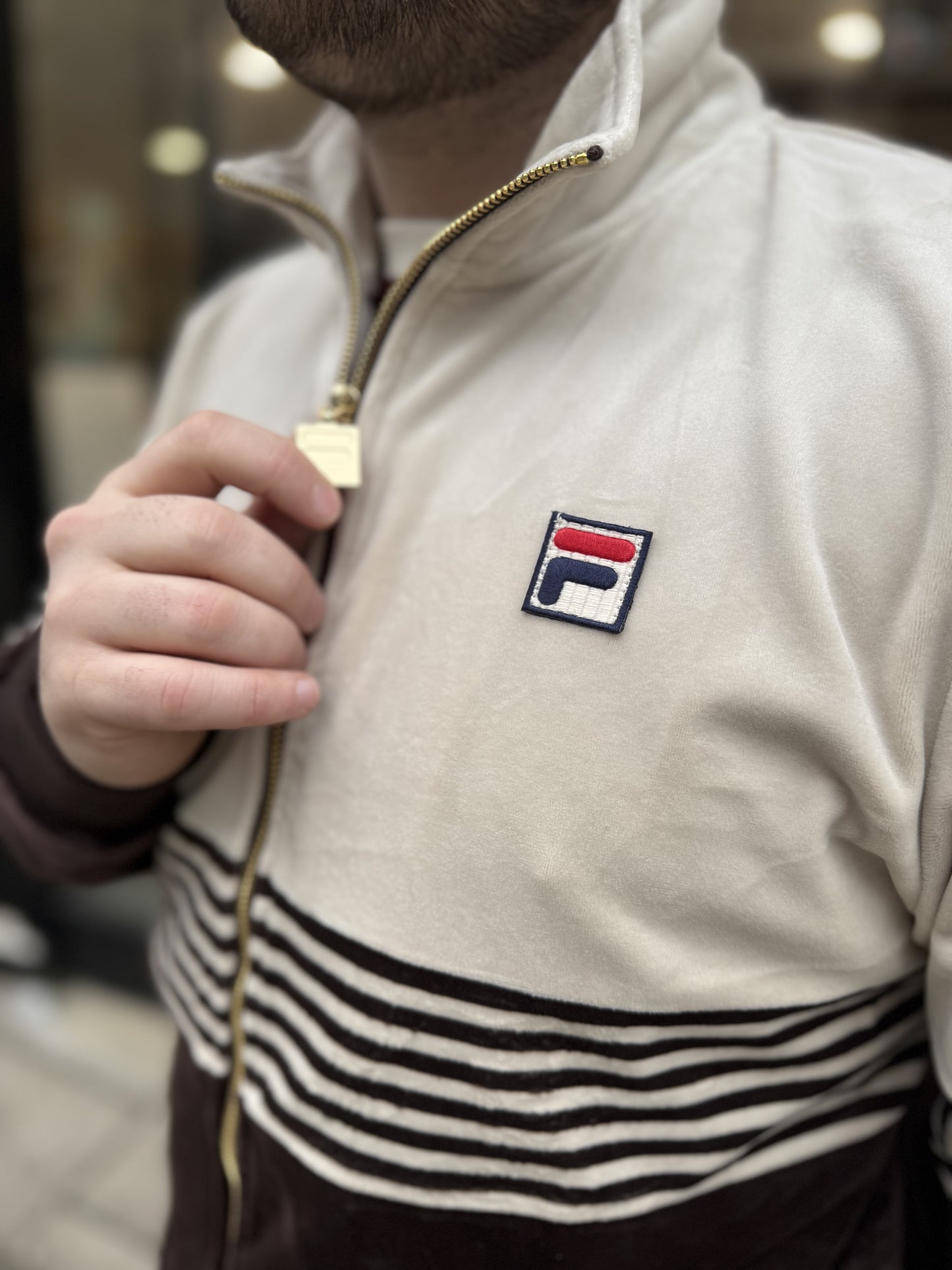 Fila Merrick Stripe Velour Track Top Brown - RD1 Clothing