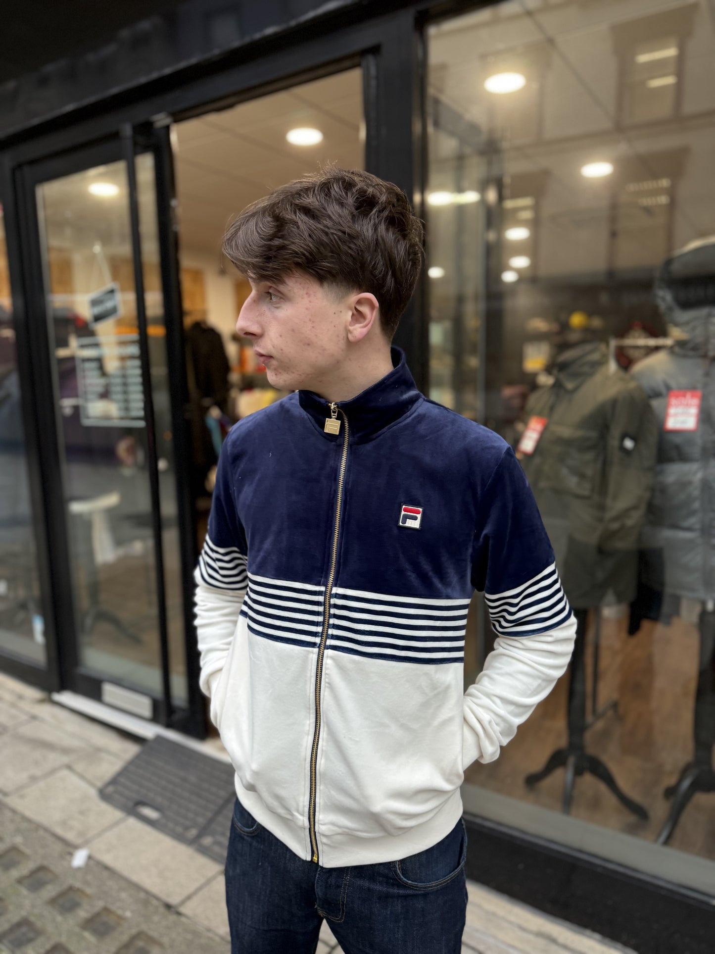 Fila Merrick Stripe Velour Track Top Blue - RD1 Clothing