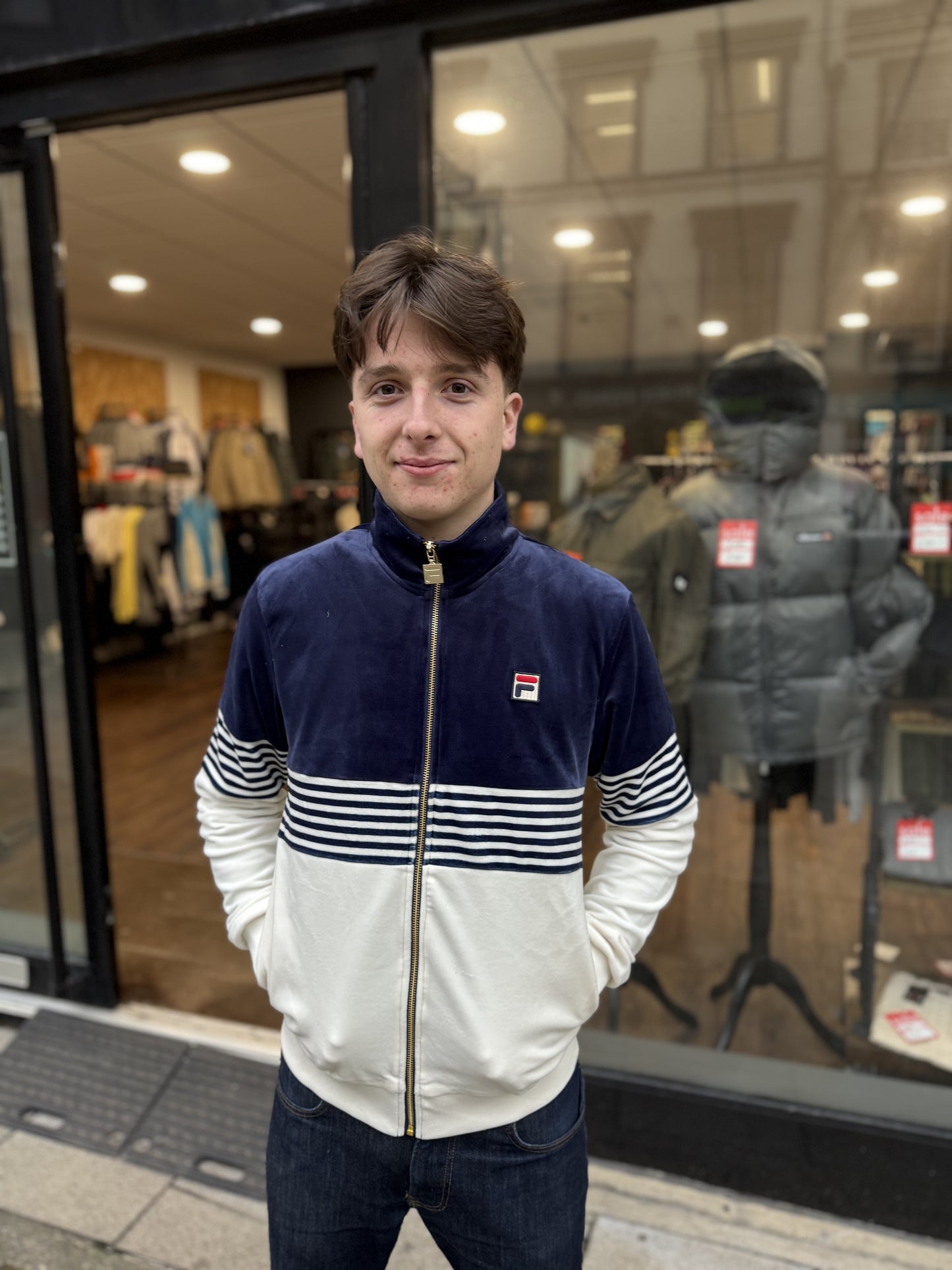 Fila Merrick Stripe Velour Track Top Blue - RD1 Clothing