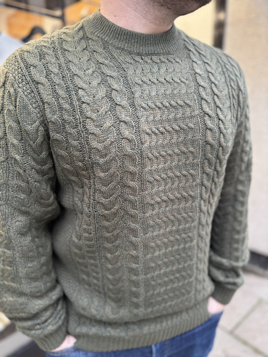 Only & Sons Cable Crew Neck Olive - RD1 Clothing