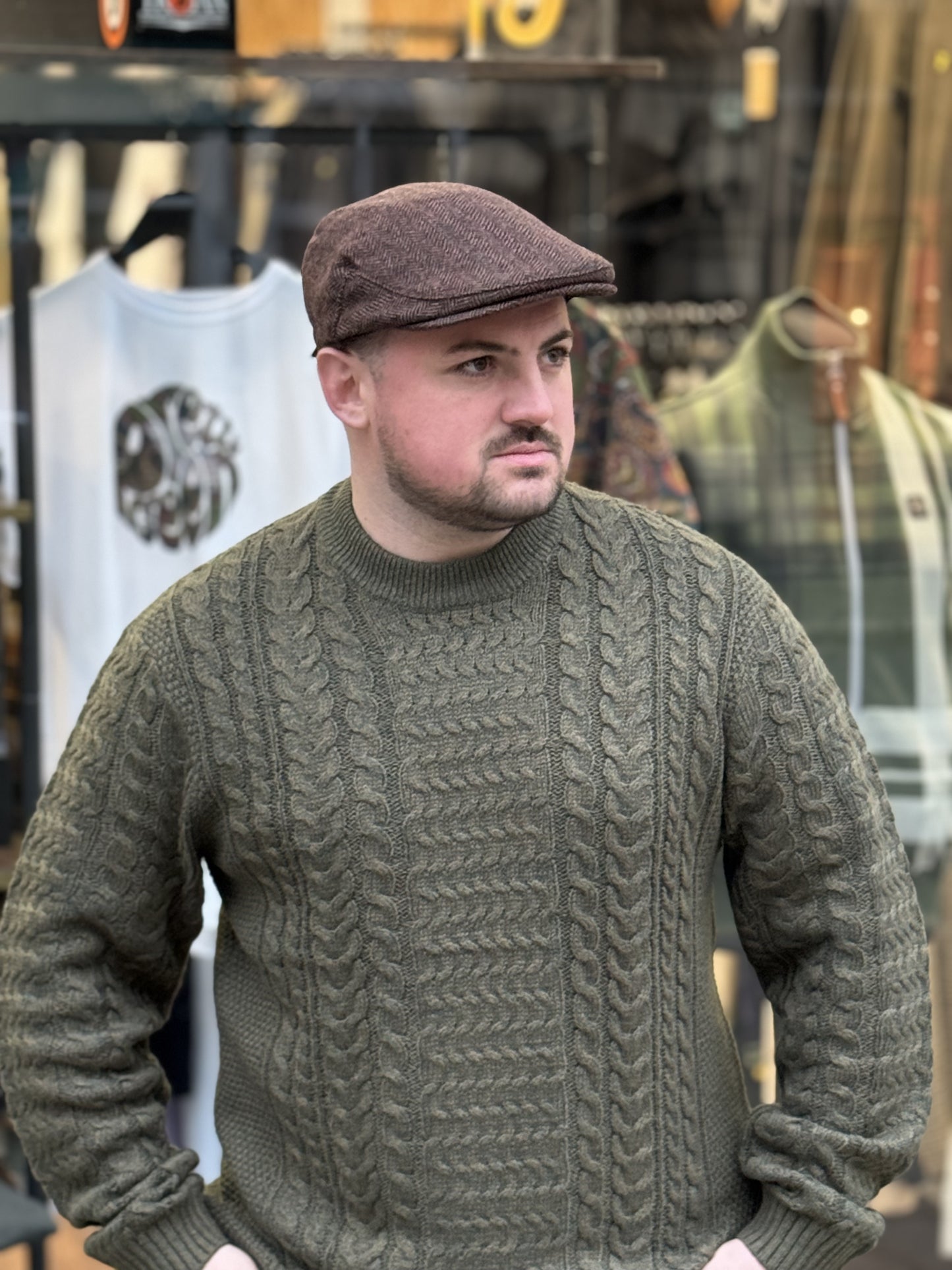 Herringbone Tweed Flat Cap Brown - RD1 Clothing