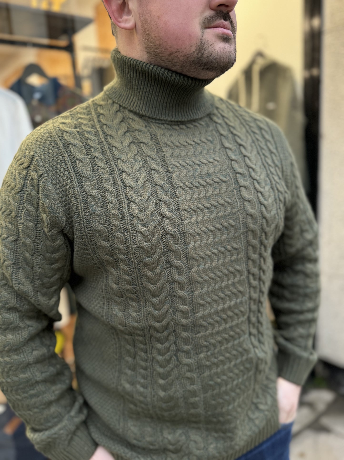 Only & Sons Cable Knit Roll Neck Olive - RD1 Clothing