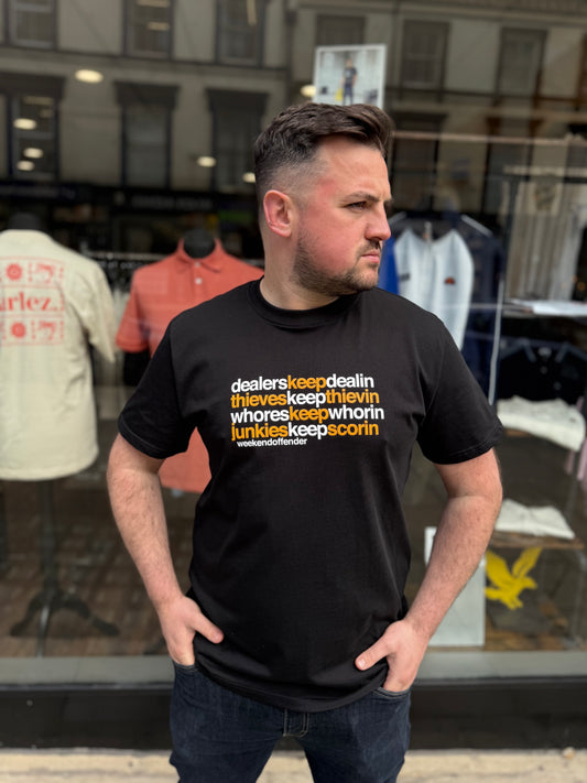 RD1 Clothing x Weekend Offender Dealers T-Shirt - Black & Amber - RD1 Clothing