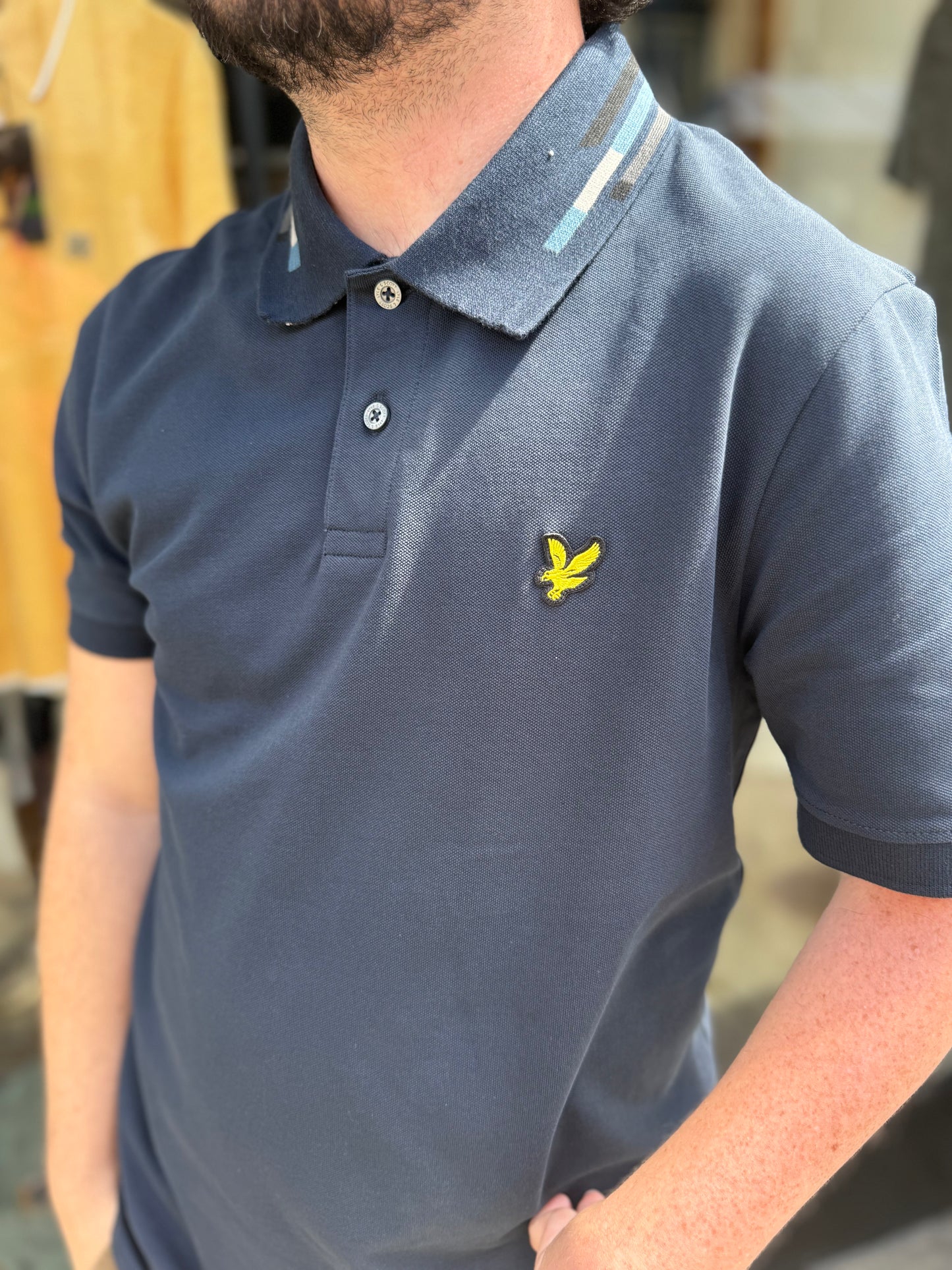Lyle & Scott Striped Tipped Polo Shirt Navy/ Foam - RD1 Clothing
