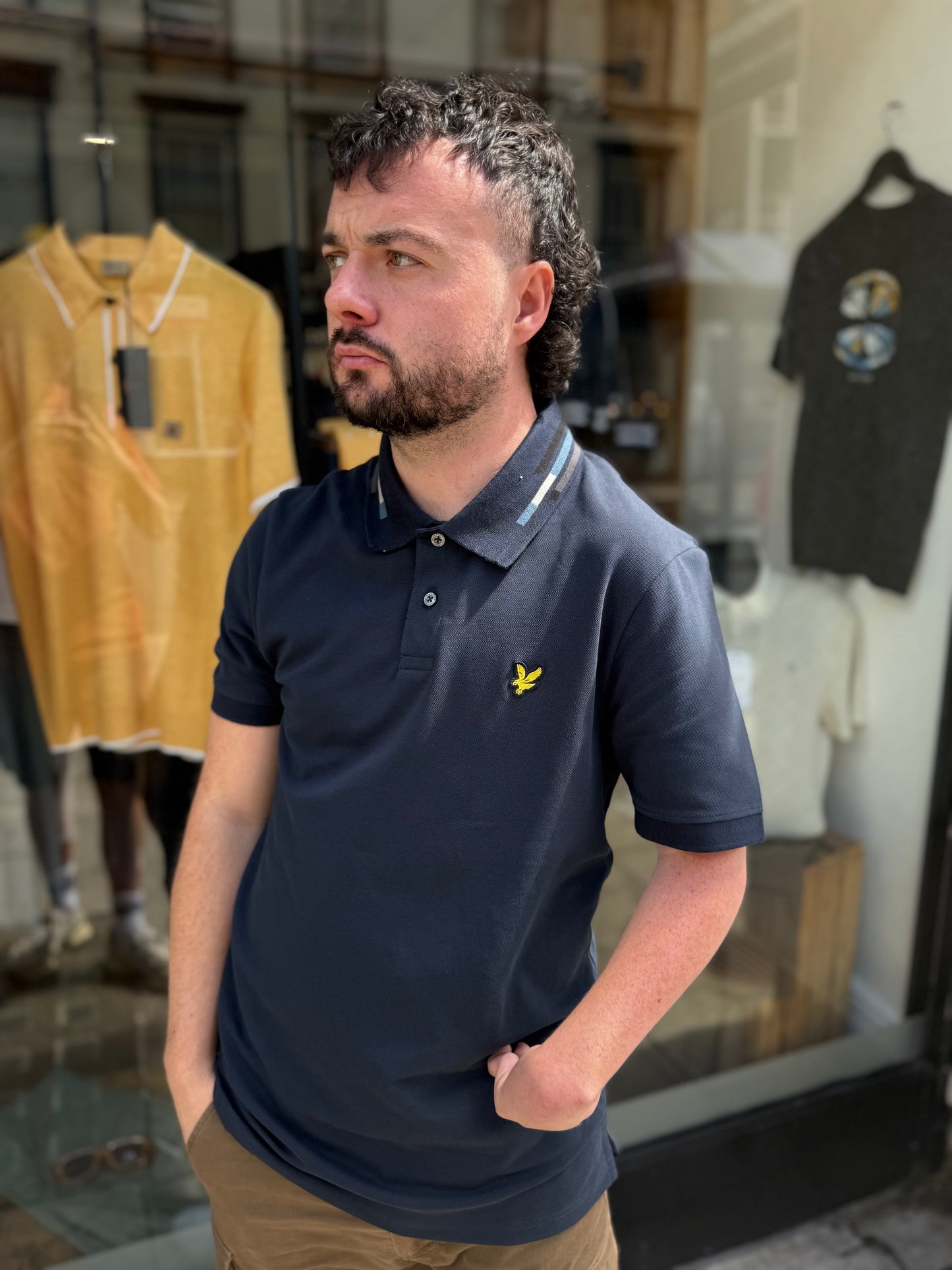 Lyle & Scott Striped Tipped Polo Shirt Navy/ Foam - RD1 Clothing