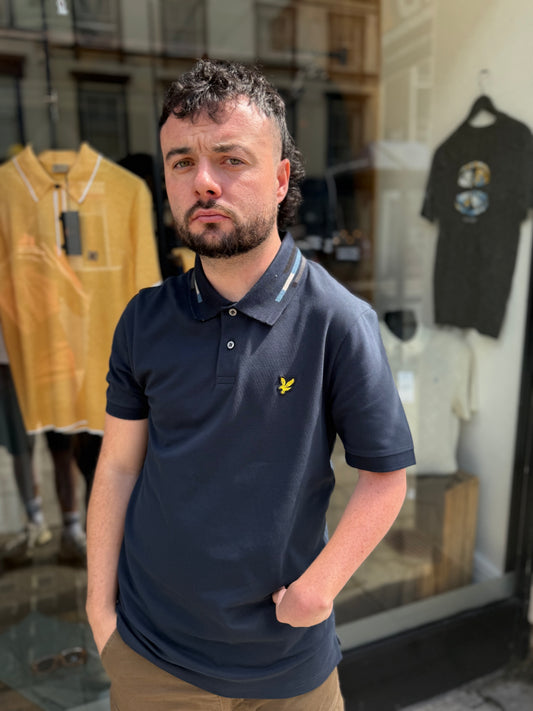 Lyle & Scott Striped Tipped Polo Shirt Navy/ Foam - RD1 Clothing