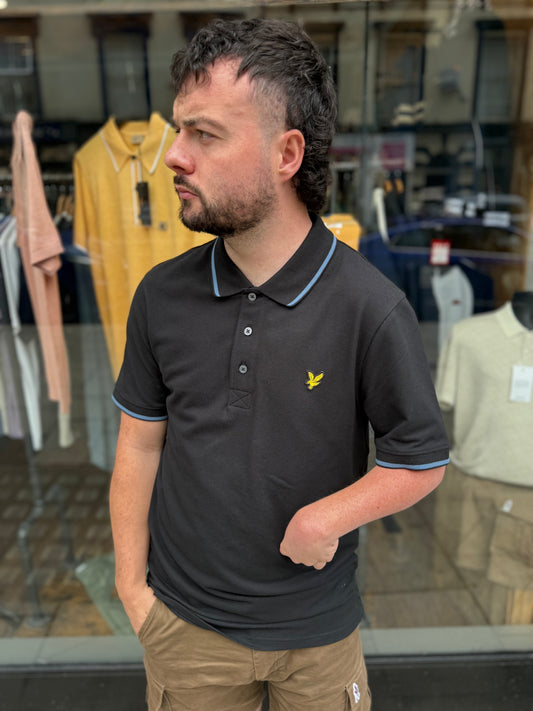 Lyle & Scott Tipped Polo Shirt Black Ice/ Ocean Sky - RD1 Clothing