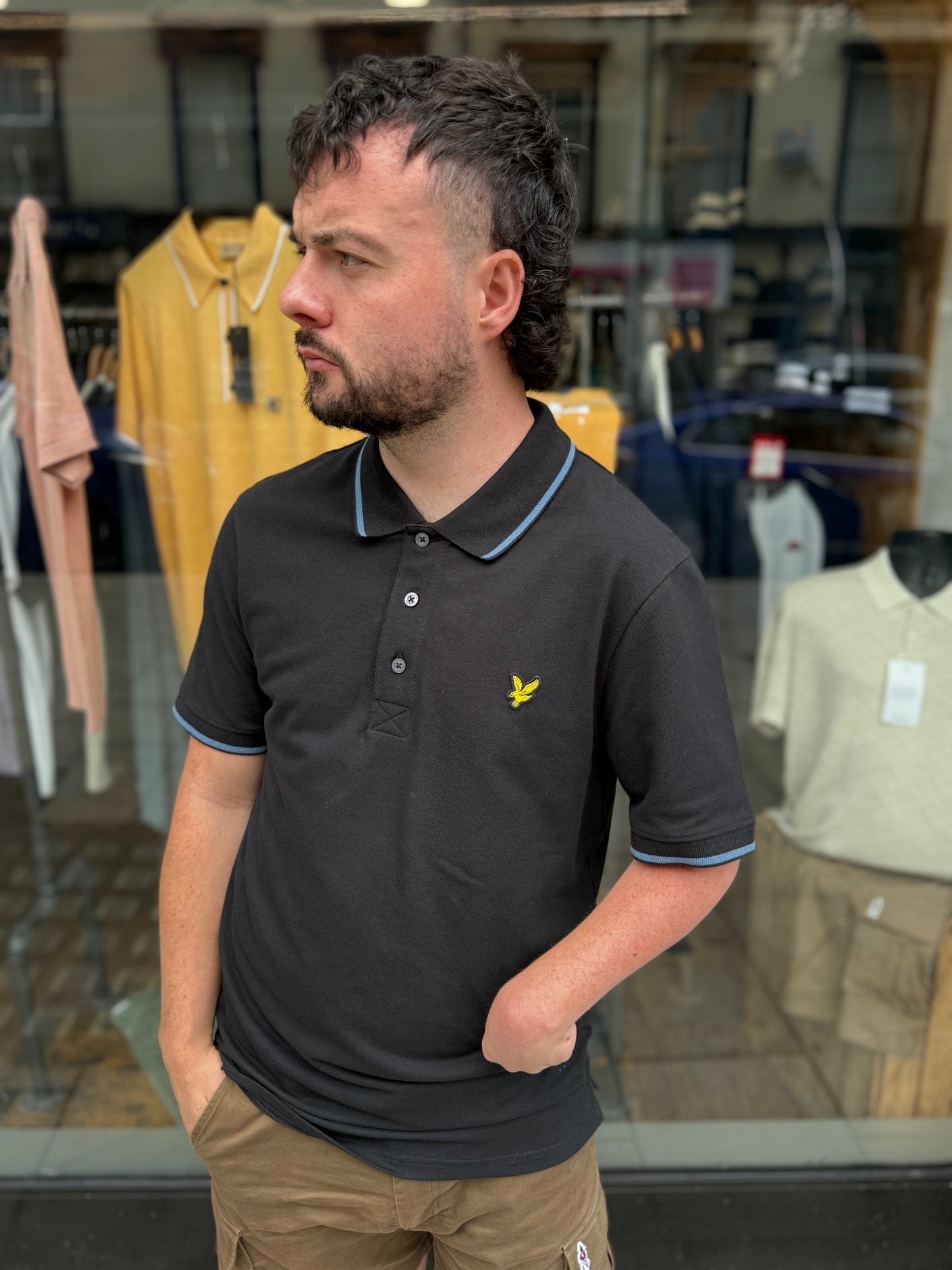 Lyle & Scott Tipped Polo Shirt Black Ice/ Ocean Sky - RD1 Clothing