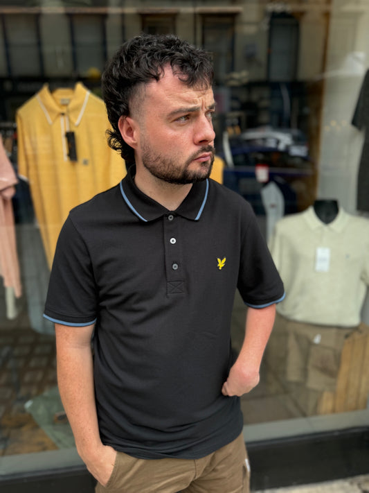 Lyle & Scott Tipped Polo Shirt Black Ice/ Ocean Sky - RD1 Clothing