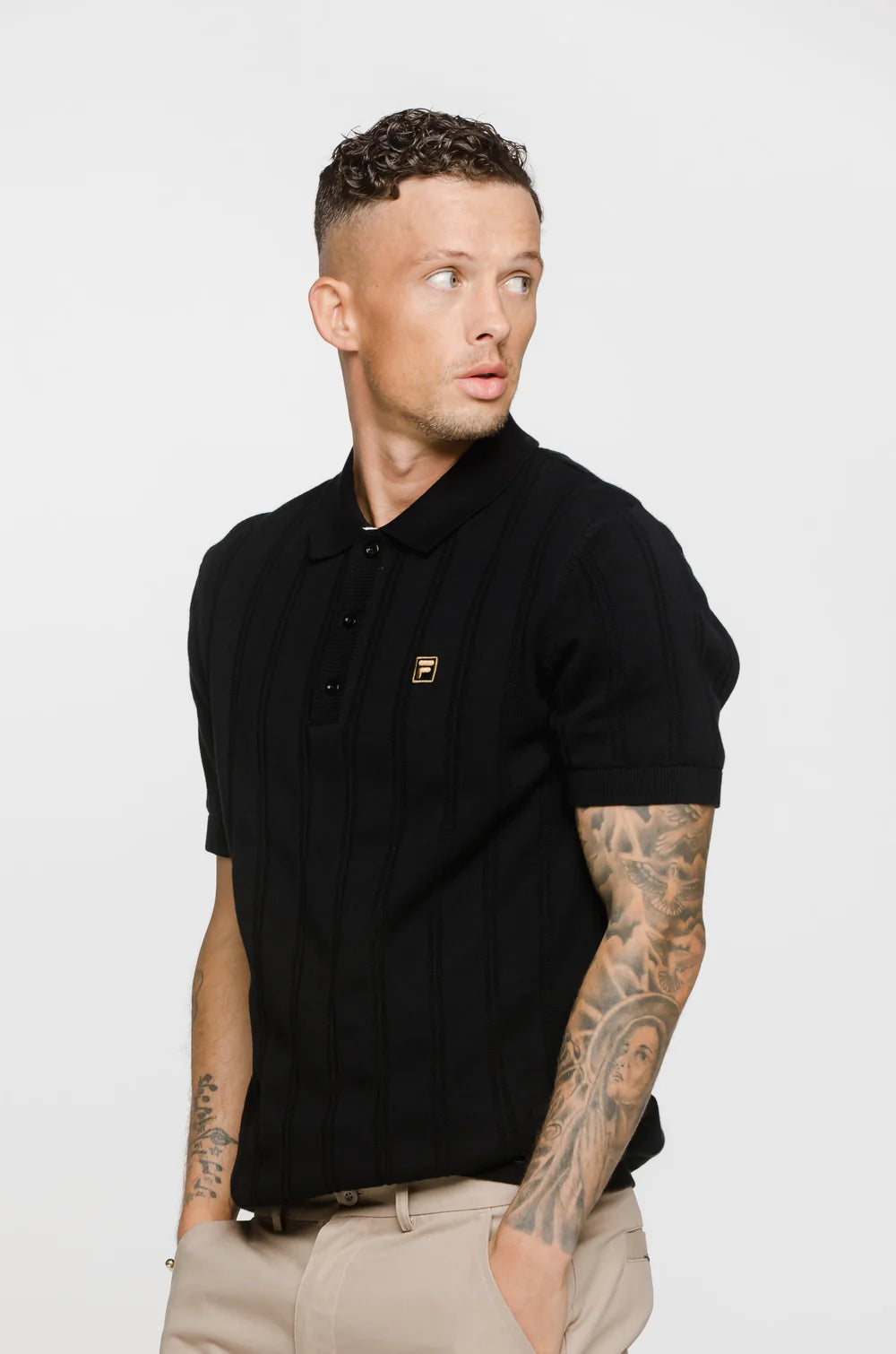 Fila Gold Kennedy Textured Stripe Knit Polo Black