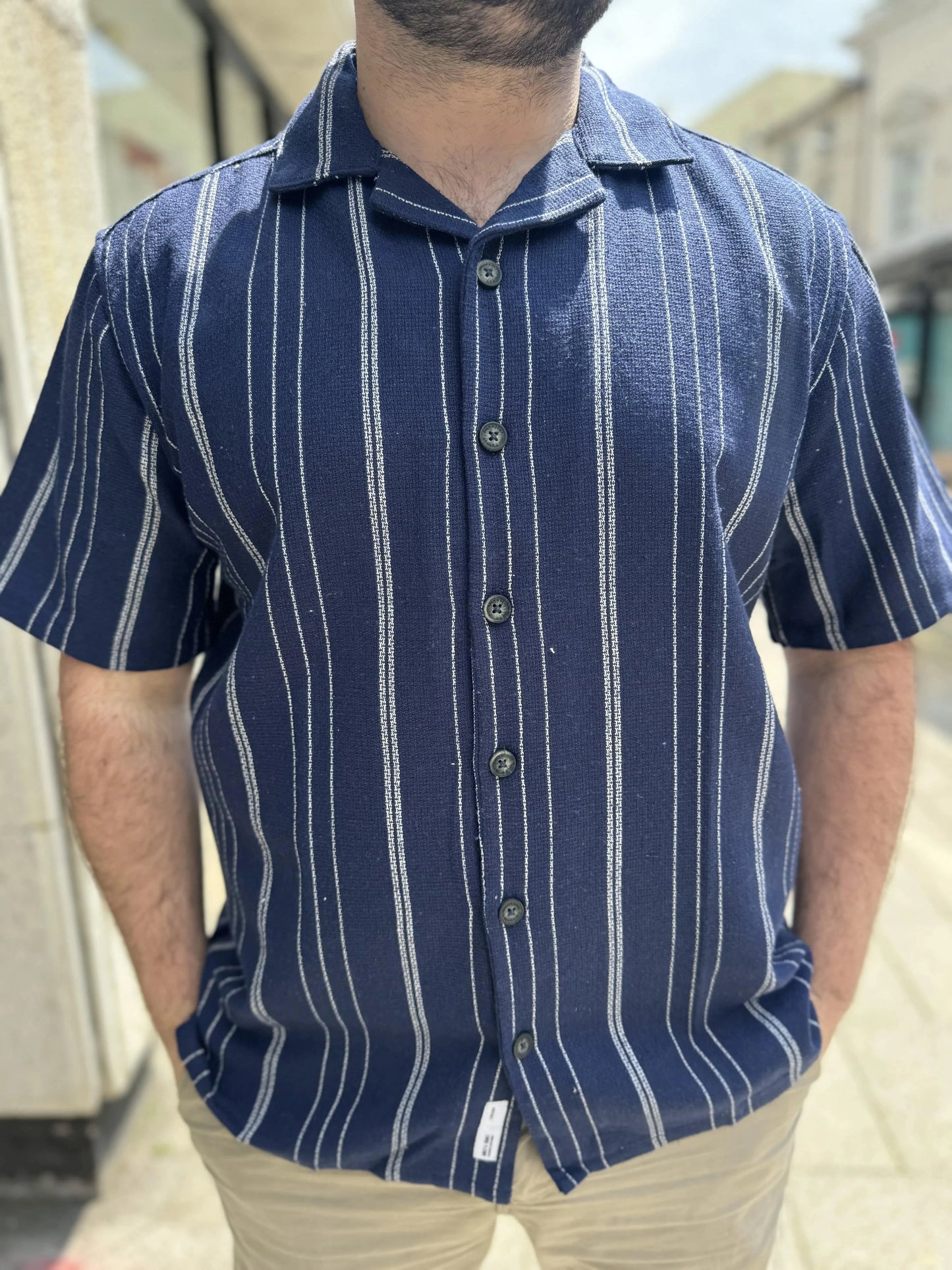 Only & Sons Struc Stripe Shirt Dark Navy - RD1 Clothing