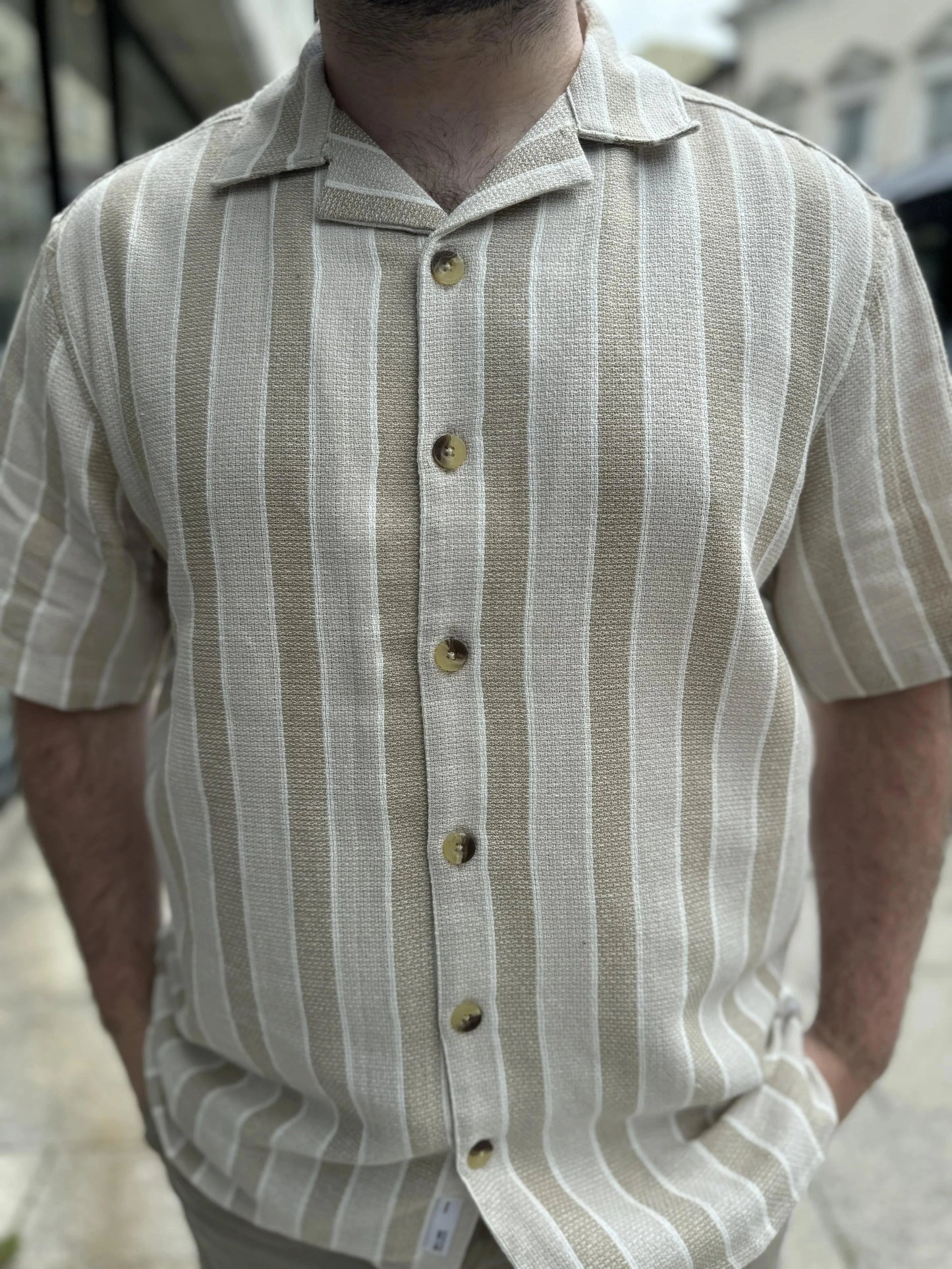 Only & Sons Struc 3 Stripe Shirt in Vintage Khaki - RD1 Clothing