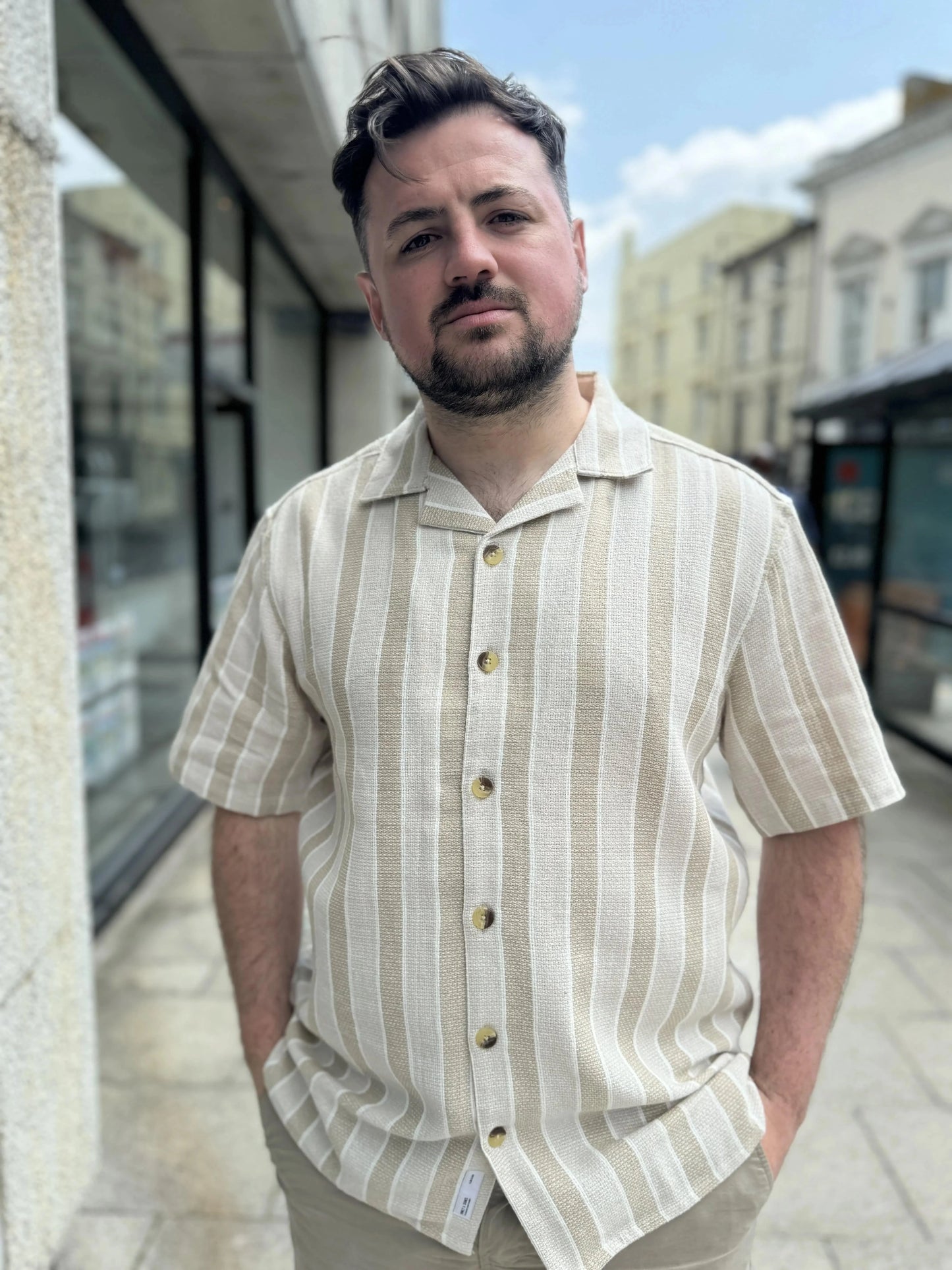 Only & Sons Struc 3 Stripe Shirt in Vintage Khaki - RD1 Clothing