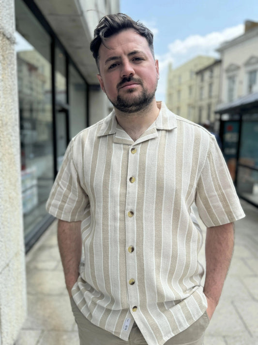 Only & Sons Struc 3 Stripe Shirt in Vintage Khaki - RD1 Clothing