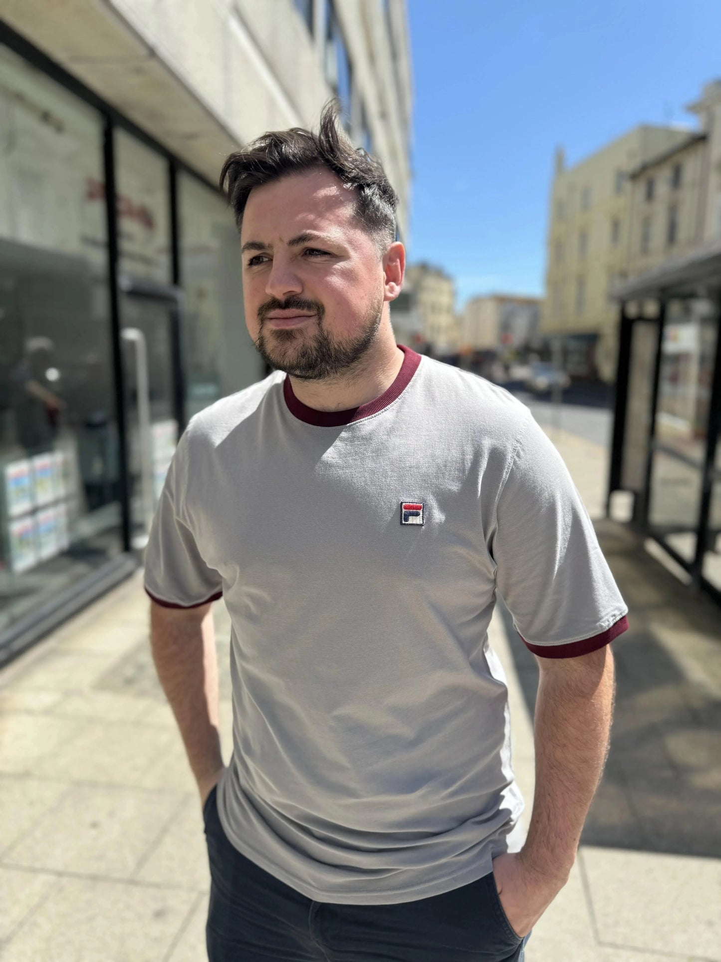 Fila Marconi T-Shirt In Sharkskin/Windsor Wine - RD1 Clothing