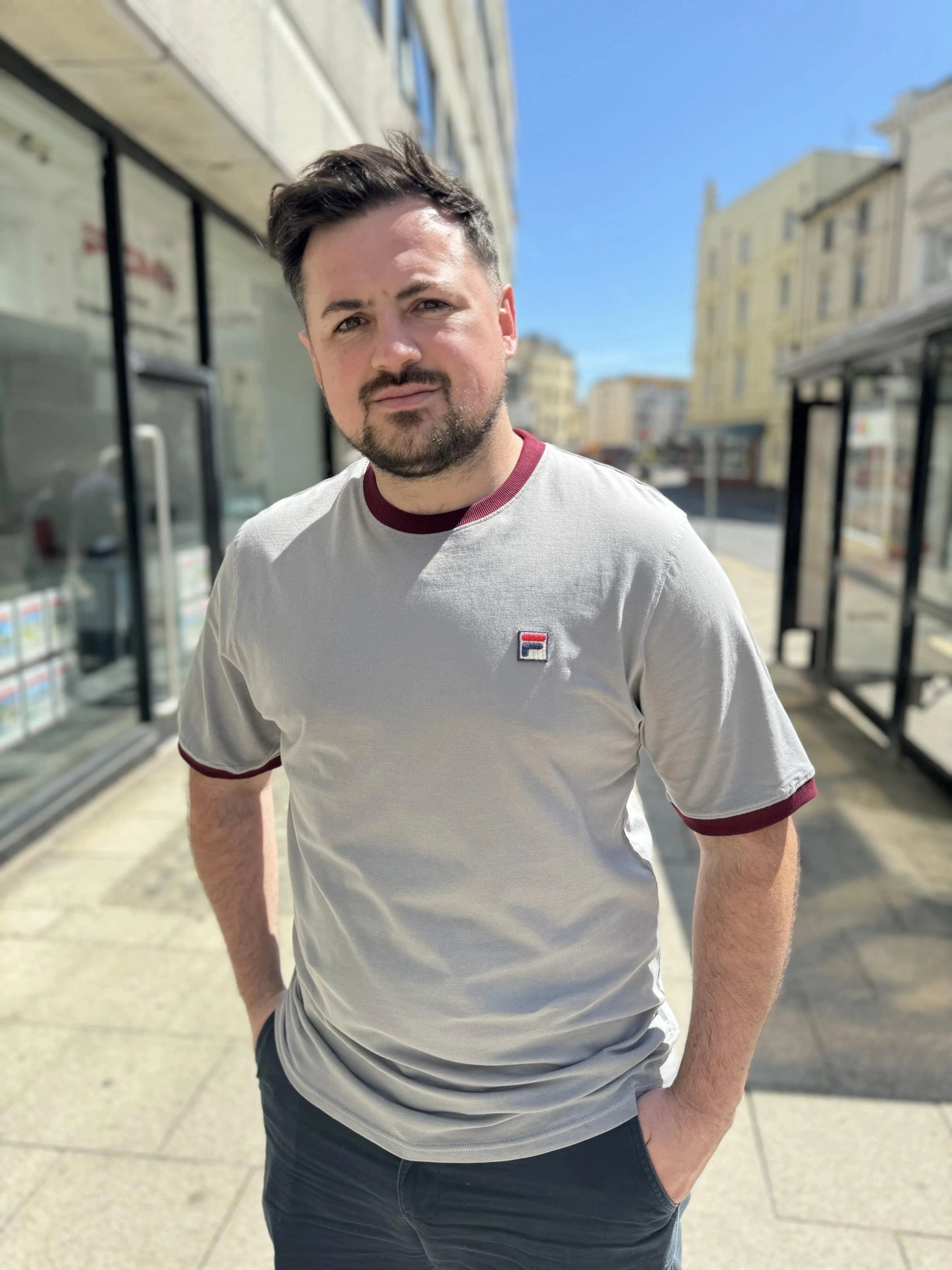 Fila Marconi T-Shirt In Sharkskin/Windsor Wine - RD1 Clothing