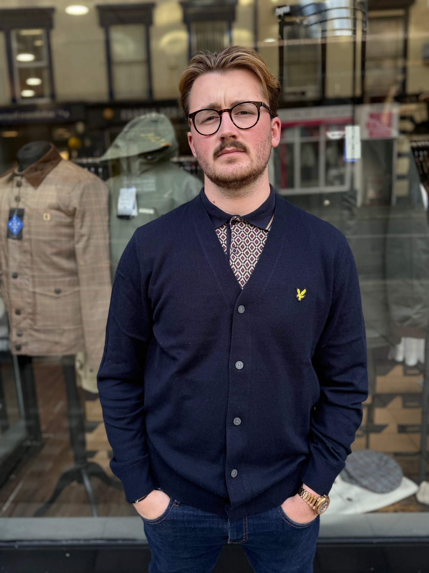 Lyle & Scott Cotton Merino V Neck Cardigan Navy