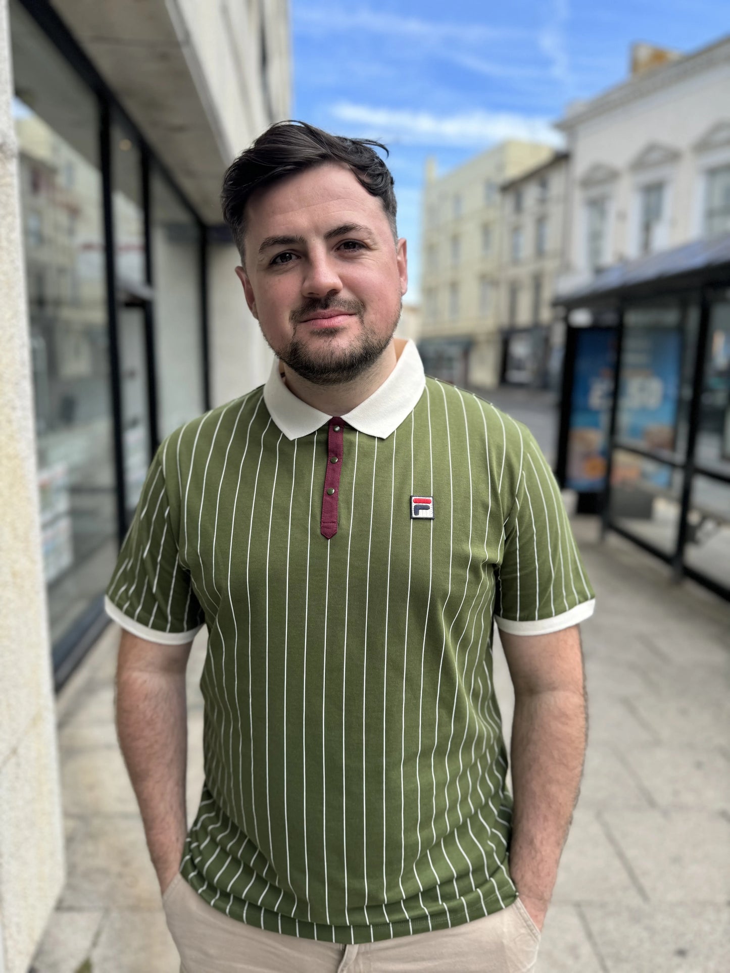 Fila BB1 Striped Polo In Chive/Gardenia/Windsor Wine
