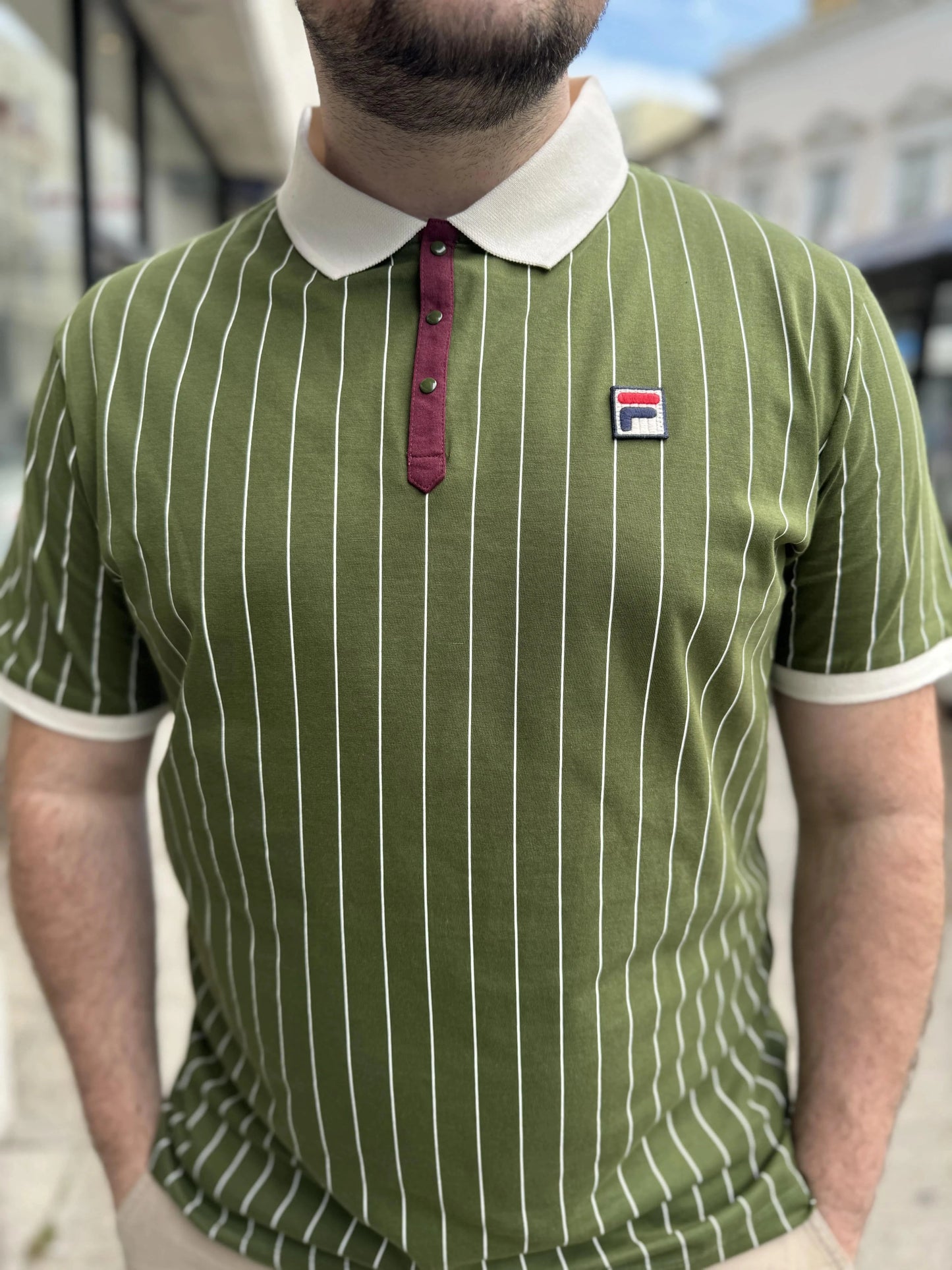 Fila BB1 Striped Polo In Chive/Gardenia/Windsor Wine - RD1 Clothing