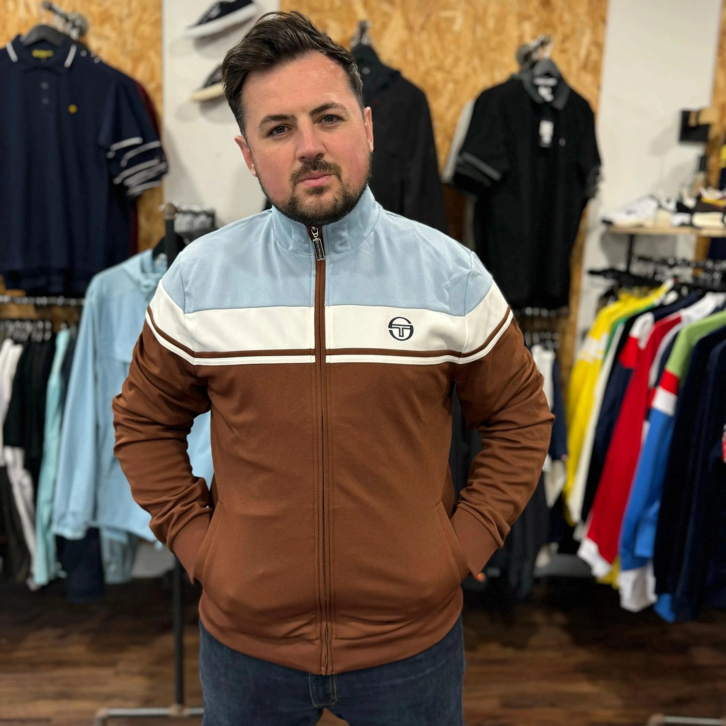 Sergio Tacchini Damarindo Track Top In Cappuccino/Celestial Blue - RD1 Clothing