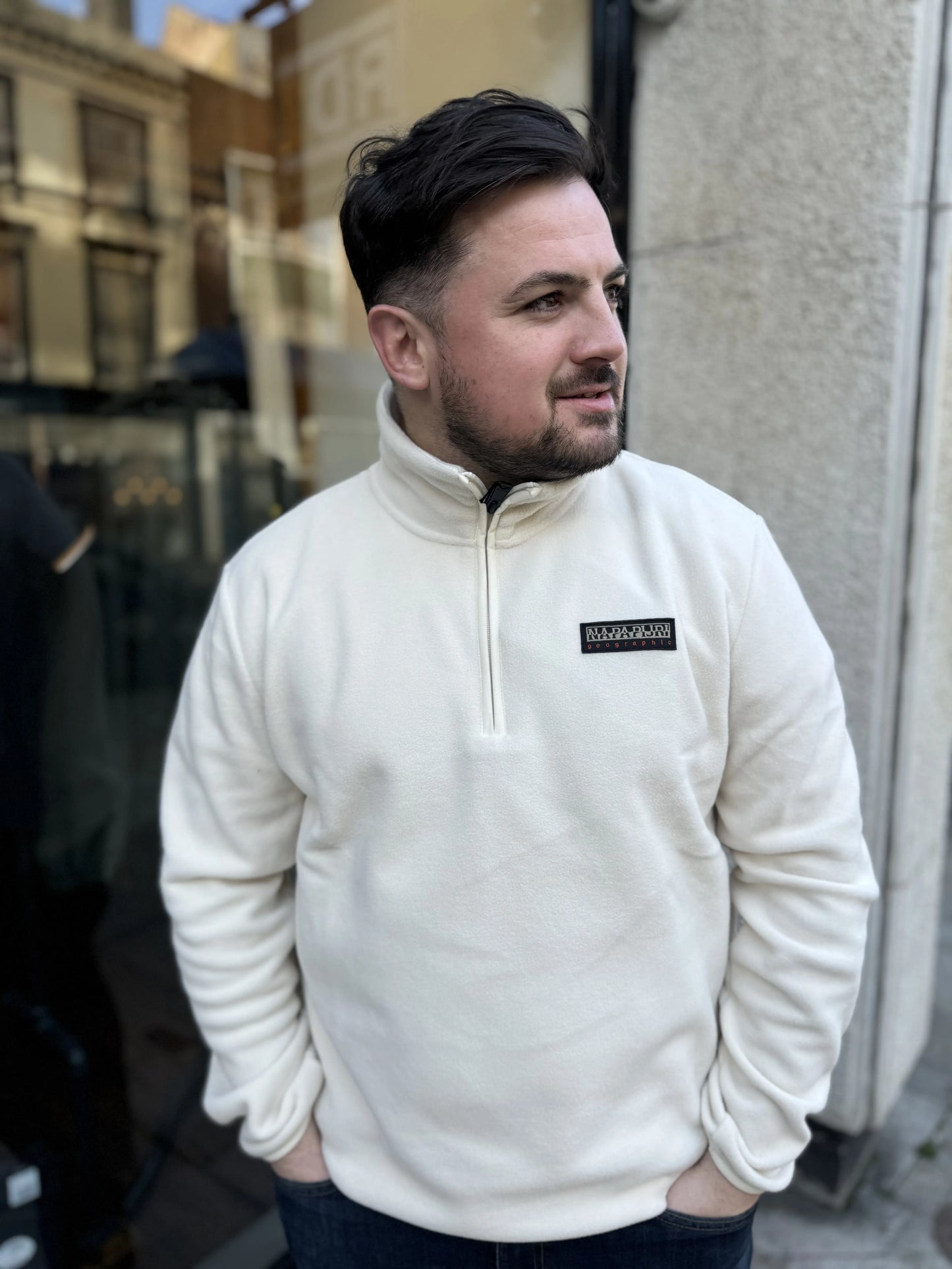 Napapijri Iaato Half Zip In Beige Dimity