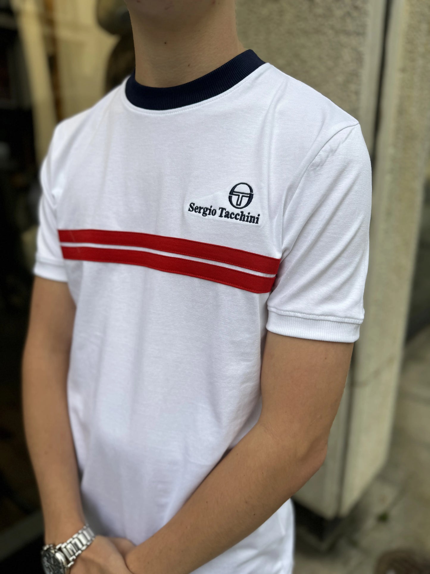 Sergio Tacchini Supermac T-Shirt White/Adrenaline Rush