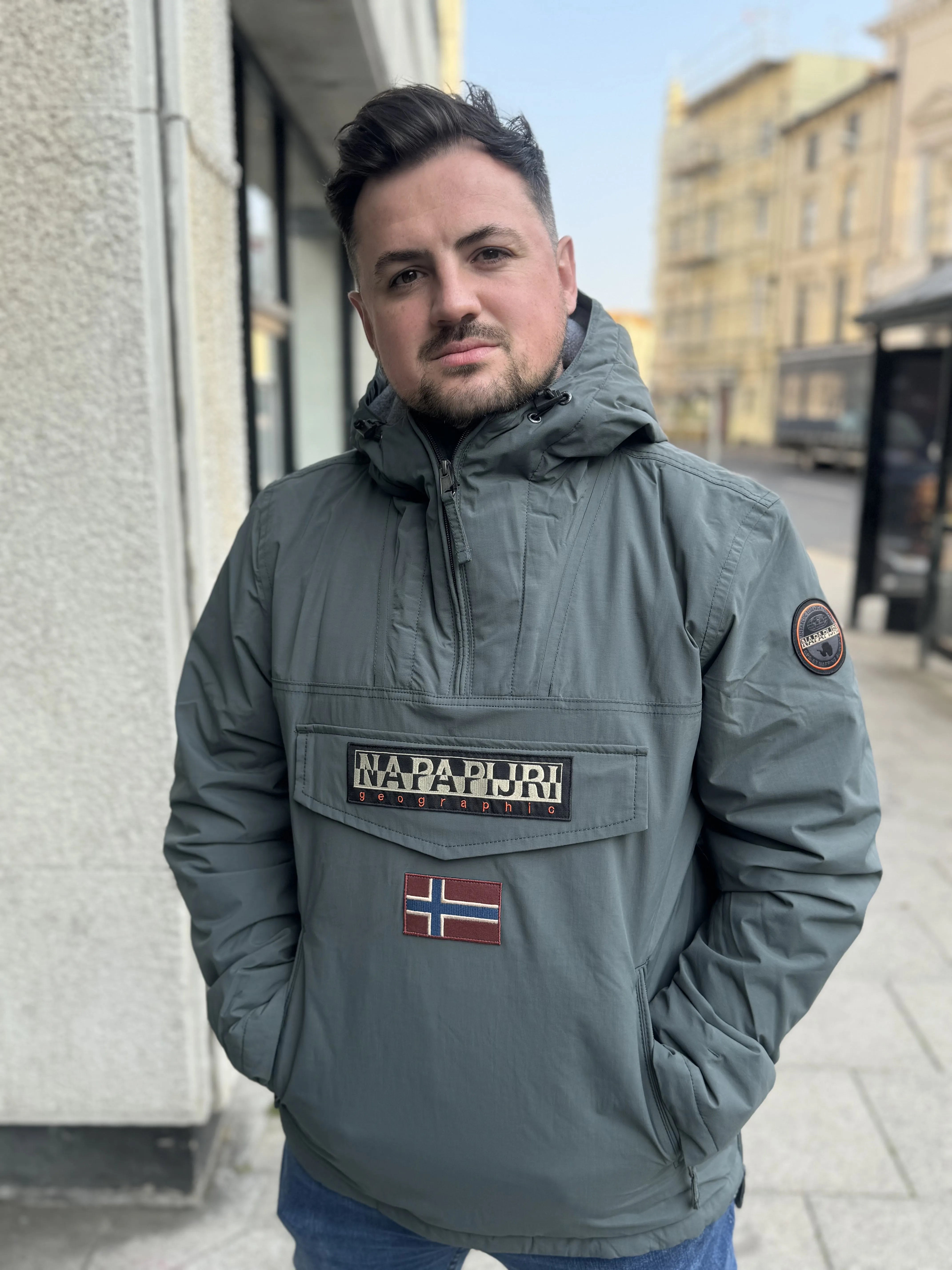 Grey napapijri jacket best sale