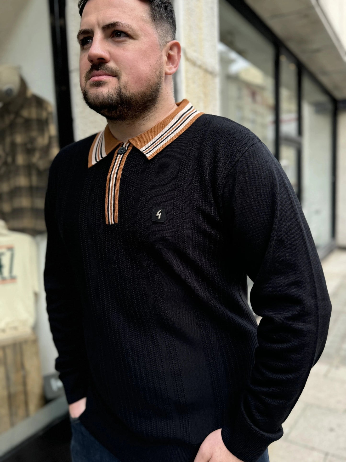 Gabicci Vintage Dean L/S Polo Black - RD1 Clothing
