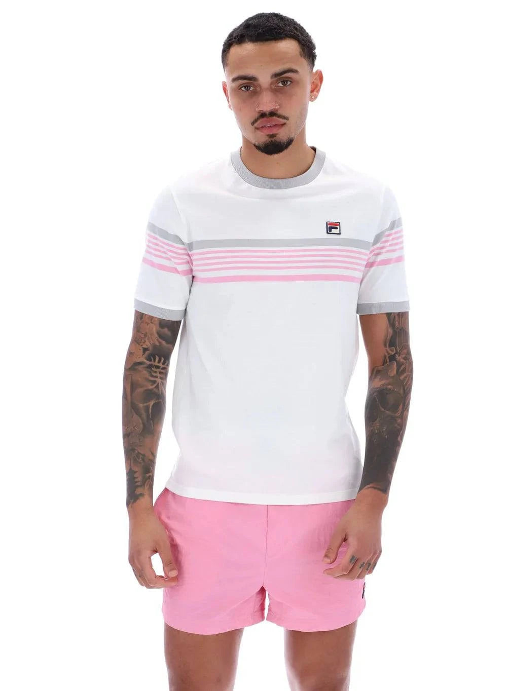 Fila James Yarn Dye Stripe T-Shirt White/High Rise/Prism Pink - RD1 Clothing