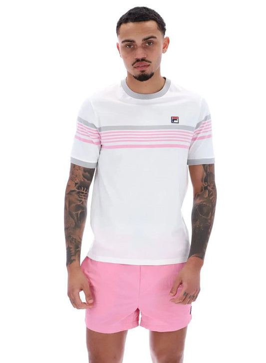 Fila James Yarn Dye Stripe T-Shirt White/High Rise/Prism Pink - RD1 Clothing
