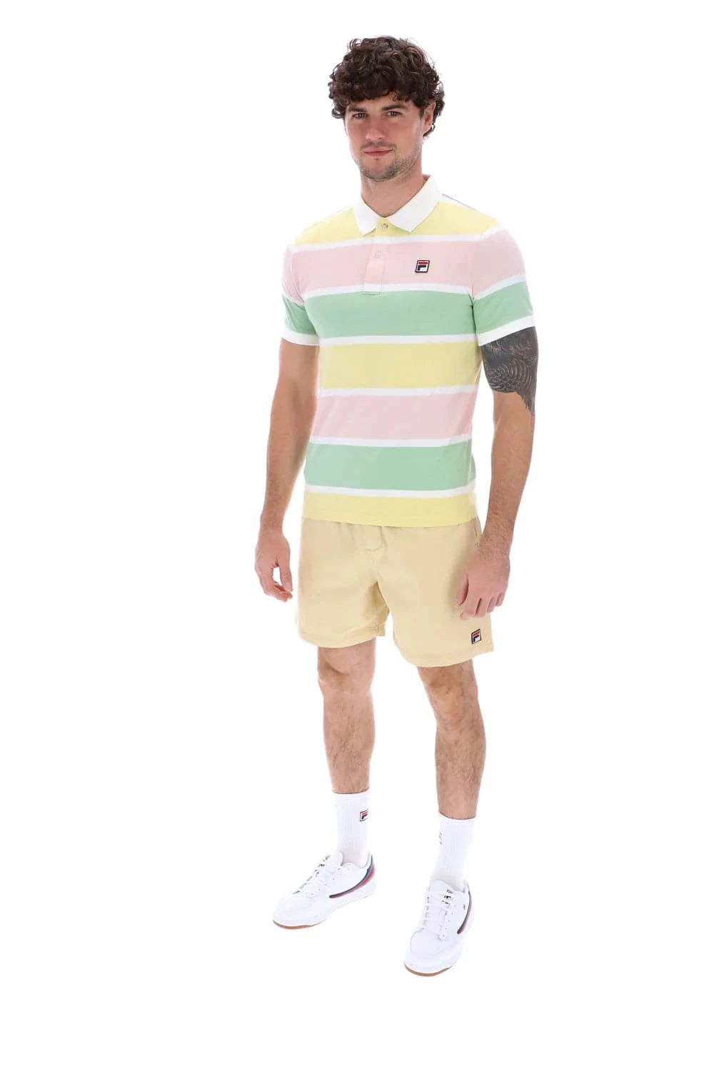 Fila Jas Striped Polo Shirt Pink Chalk/Hemlock/Lemonade/White - RD1 Clothing