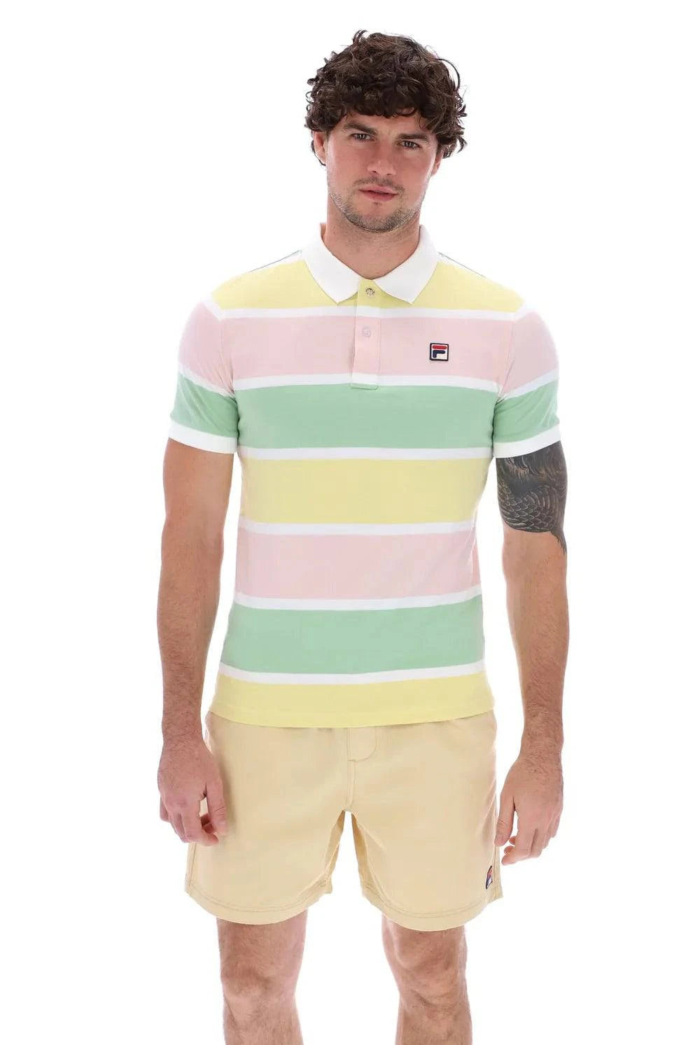 Fila Jas Striped Polo Shirt Pink Chalk/Hemlock/Lemonade/White - RD1 Clothing