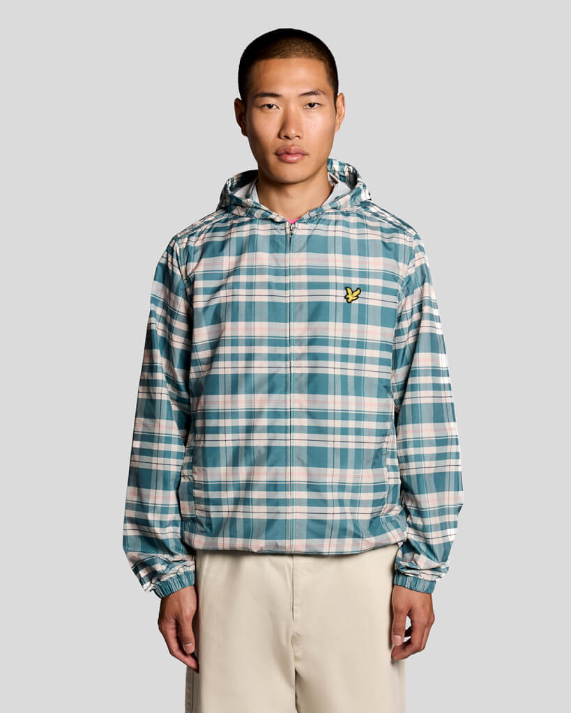 Lyle & Scott Tartan Hooded Zip Through Jacket Everglade