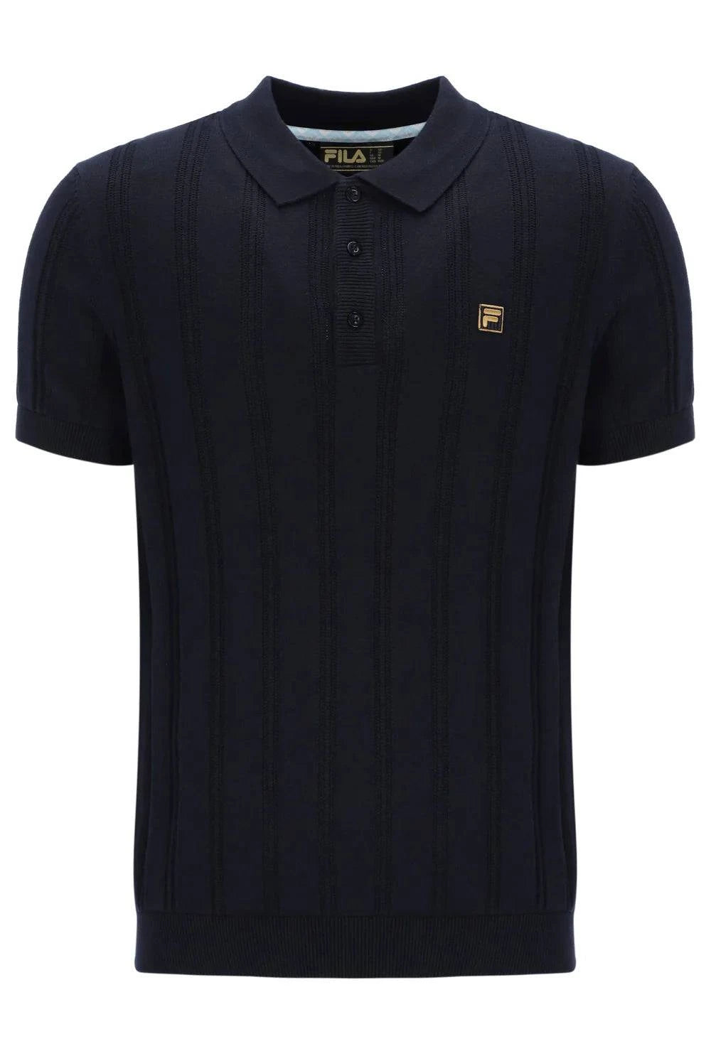 Fila Gold Kennedy Textured Stripe Knit Polo Black - RD1 Clothing