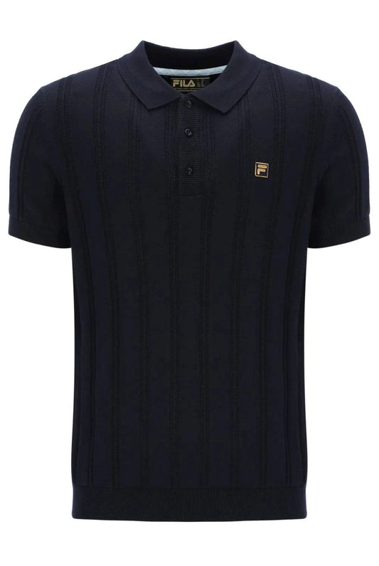 Fila Gold Kennedy Textured Stripe Knit Polo Black - RD1 Clothing