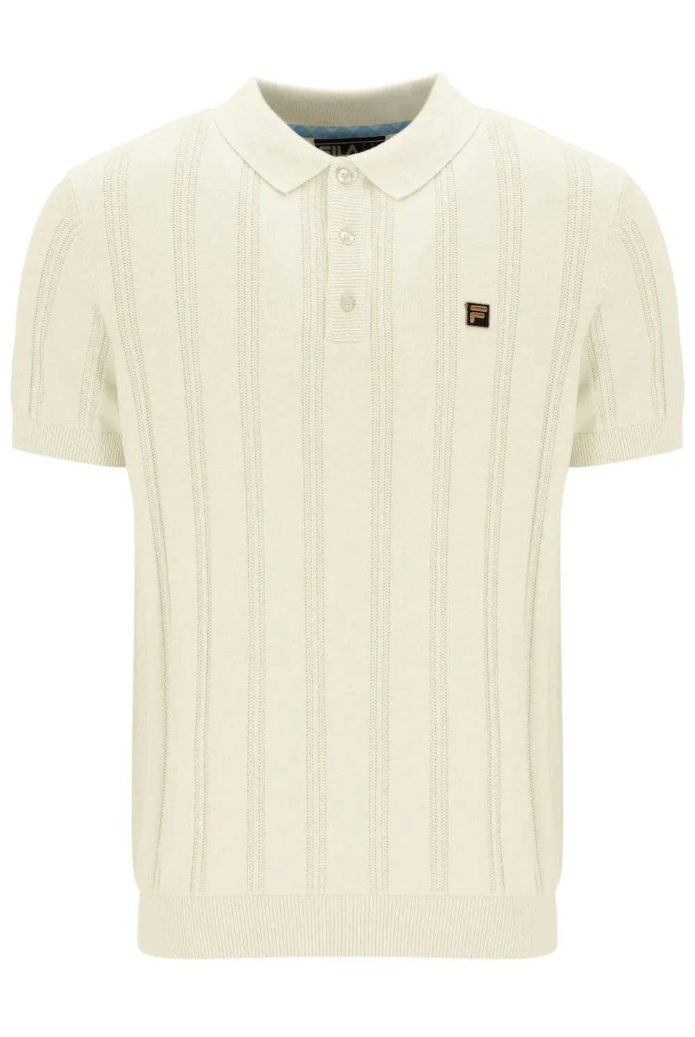 Fila Gold Kennedy Textured Stripe Knit Polo Egret - RD1 Clothing