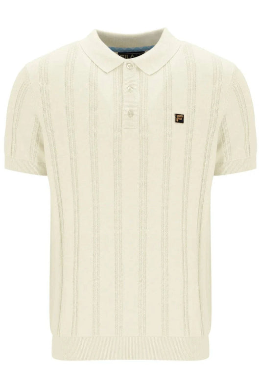 Fila Gold Kennedy Textured Stripe Knit Polo Egret - RD1 Clothing