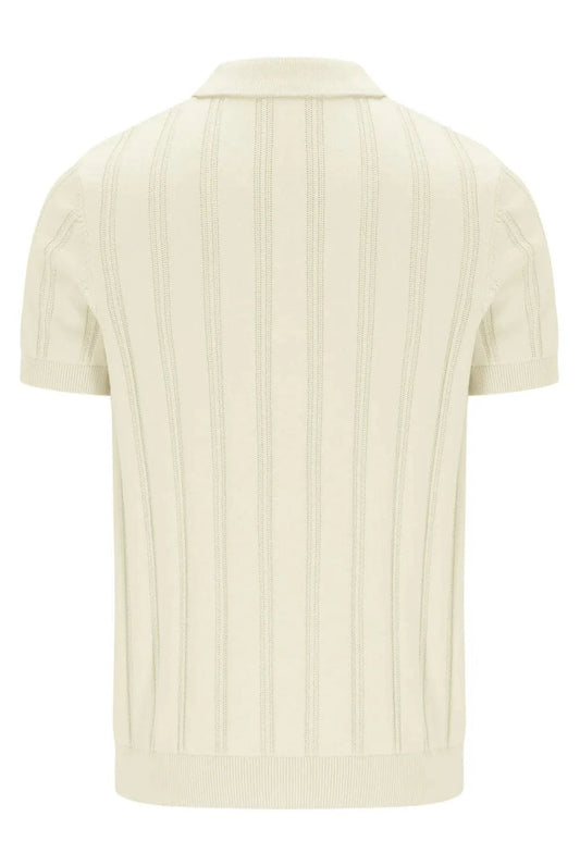 Fila Gold Kennedy Textured Stripe Knit Polo Egret - RD1 Clothing